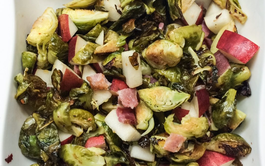 Roasted Brussels Sprouts with Pears and Bacon