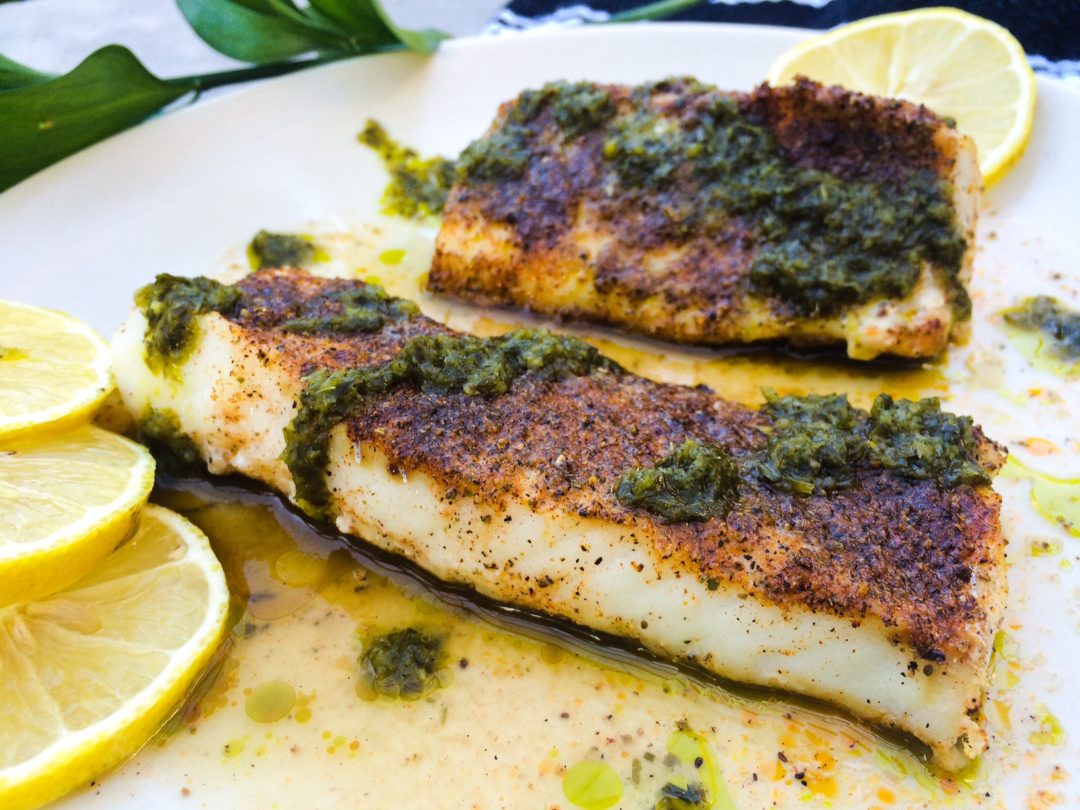 Cajun Roasted Cod with Lemon, Cilantro Sauce | Paleo, Whole30, Low-Carb